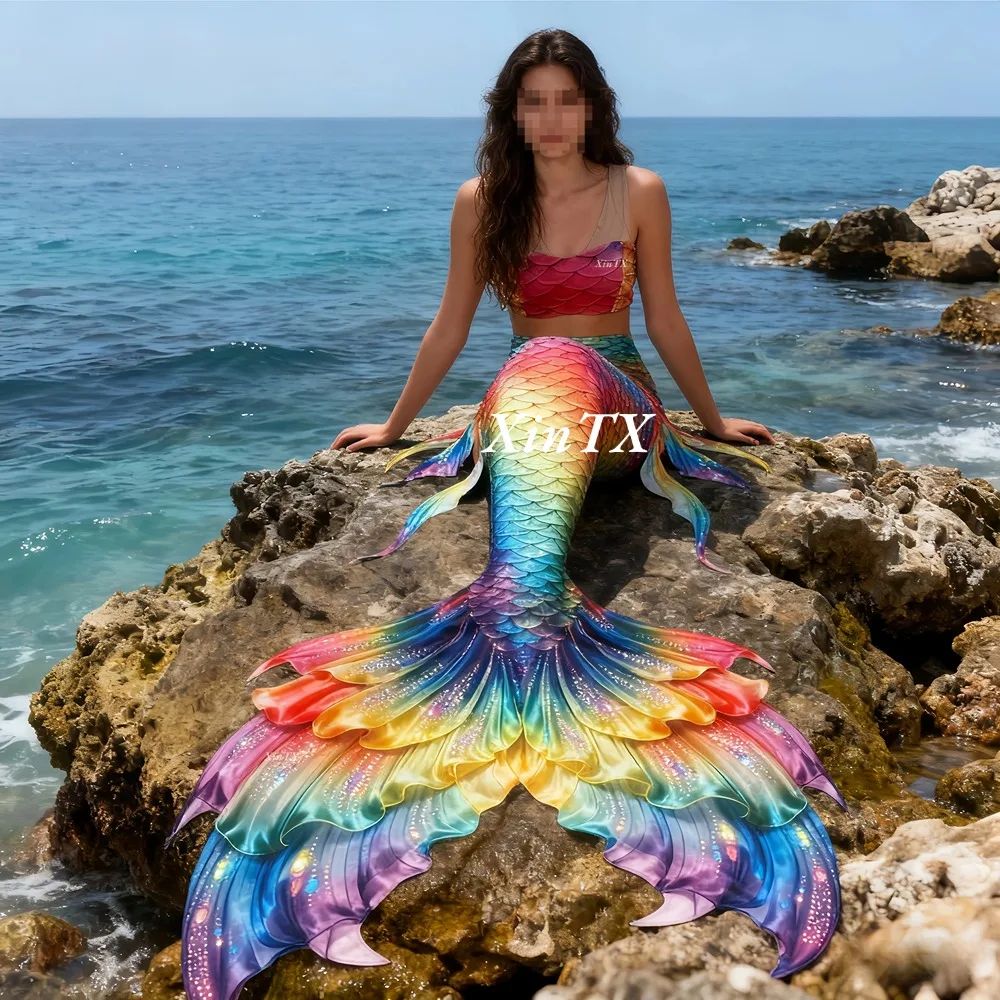 Aquarium Marine Tank - Mermaid tail rainbow-colored large female tail